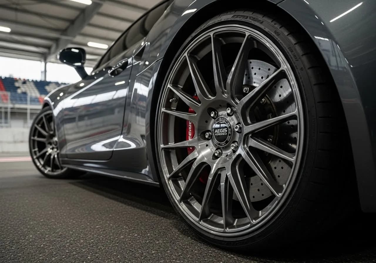 AEGIS RIM custom forged wheels on track — full-width hero editorial