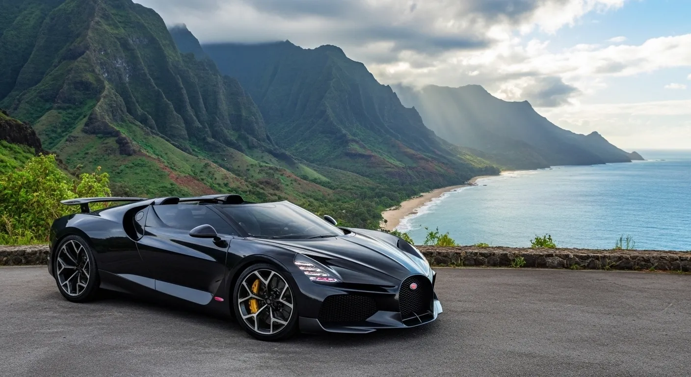 AEGIS RIM luxury wheels on black convertible driving along Pacific Coast USA