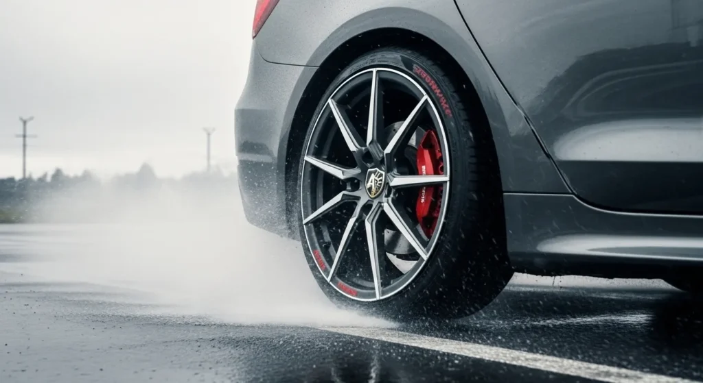 GHOSTBLADE Series forged wheel by AEGIS RIM, captured in high-speed road motion—featuring razor-thin spoke design for stealth aerodynamics and agile performance.