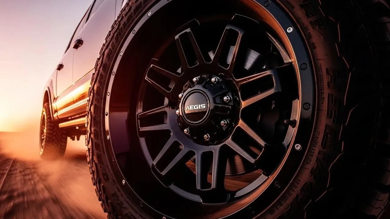 TREKKER Series forged wheel by AEGIS RIM, featuring utilitarian multi-spoke design for overlanding and long-distance adventure