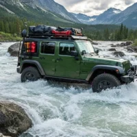 AEGIS RIM TREKKER Series forged wheel navigating through water—showcasing its utilitarian multi-spoke design and fearless engineering for unpredictable terrain.