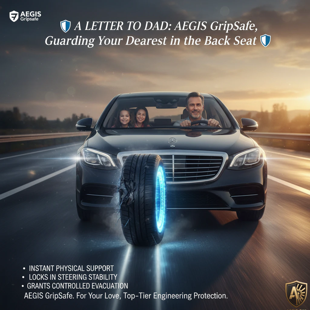 Family driving safely in a car with AEGIS GripSafe technology, ensuring tire stability and protection on the road.