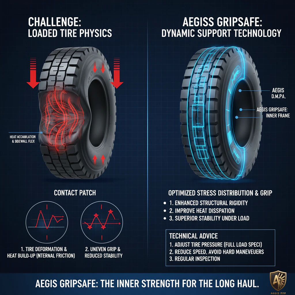 AEGIS Gripsafe internal structure showing dynamic support system for heavy load tire safety