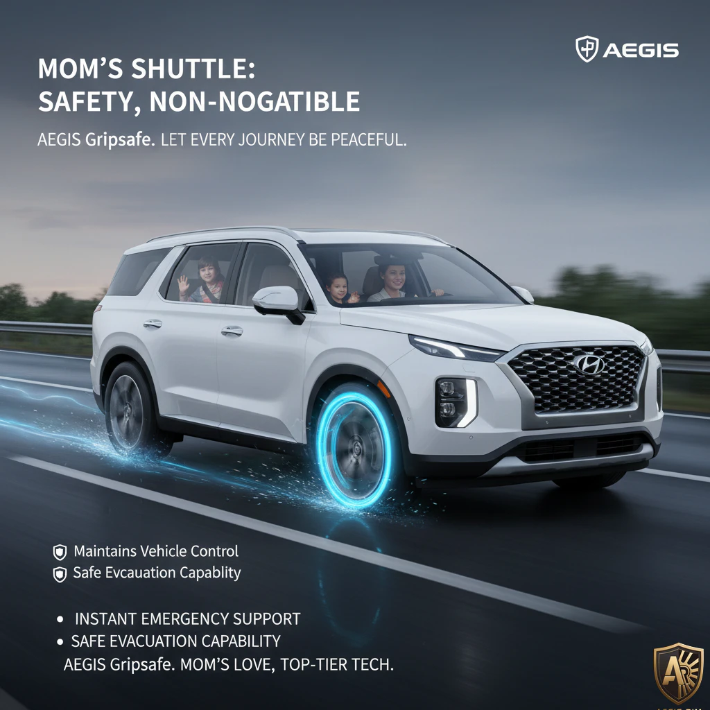 White SUV on highway showcasing Aegis Gripsafe technology for enhanced family safety and control