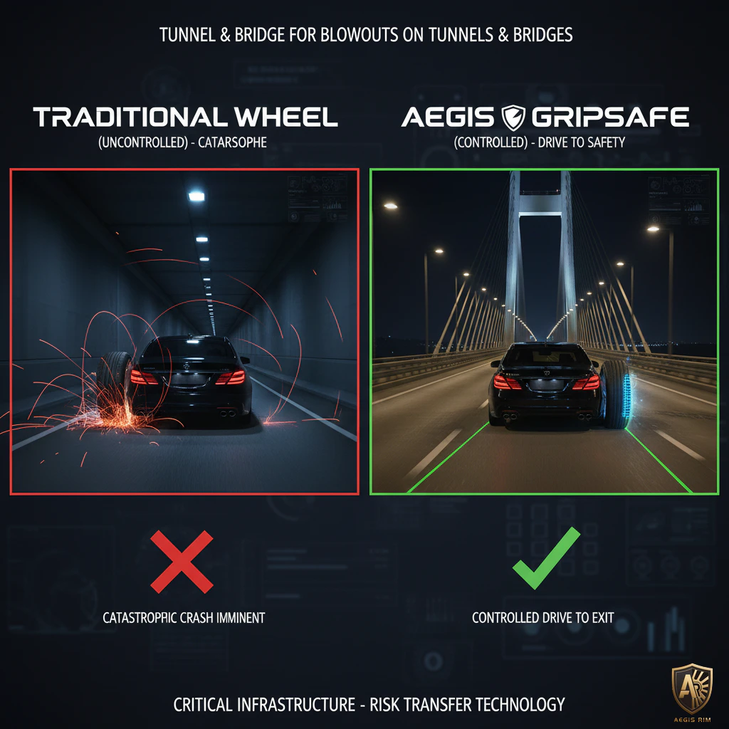 Comparison of blowout behavior in tunnels or bridges with and without AEGIS GripSafe