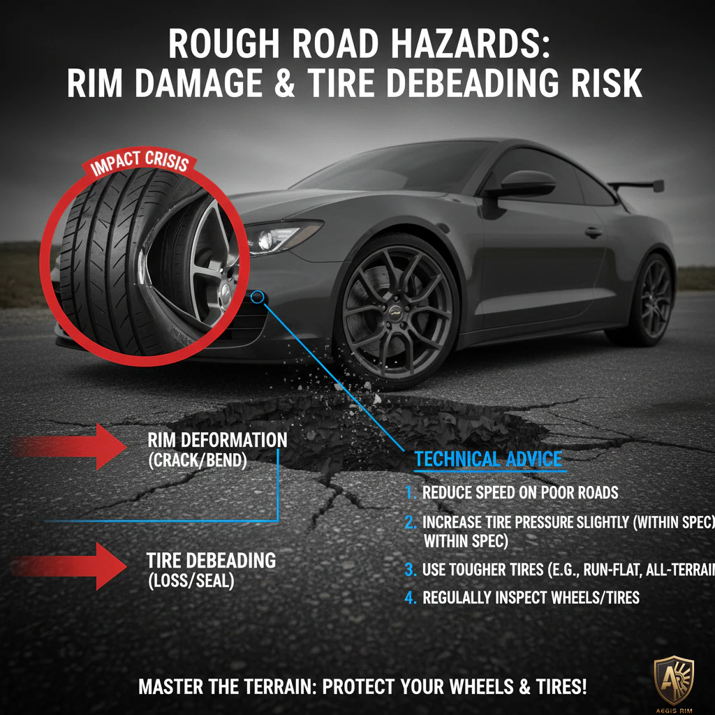 Illustration showing proper driving techniques and maintenance to avoid pothole damage