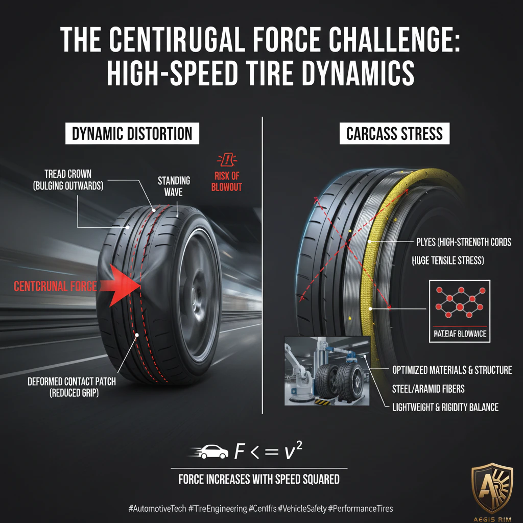 Illustration of tire standing wave risk caused by centrifugal force