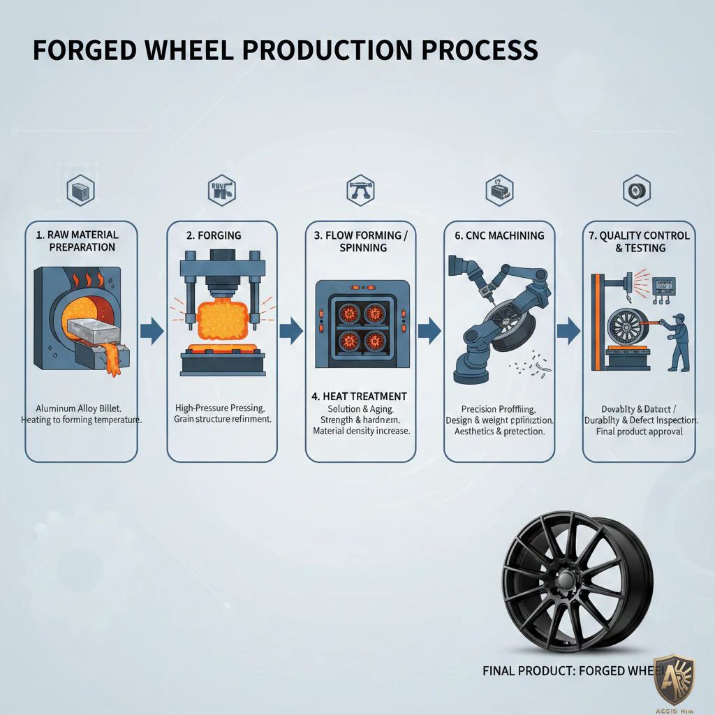 Step-by-step forged wheel production process diagram