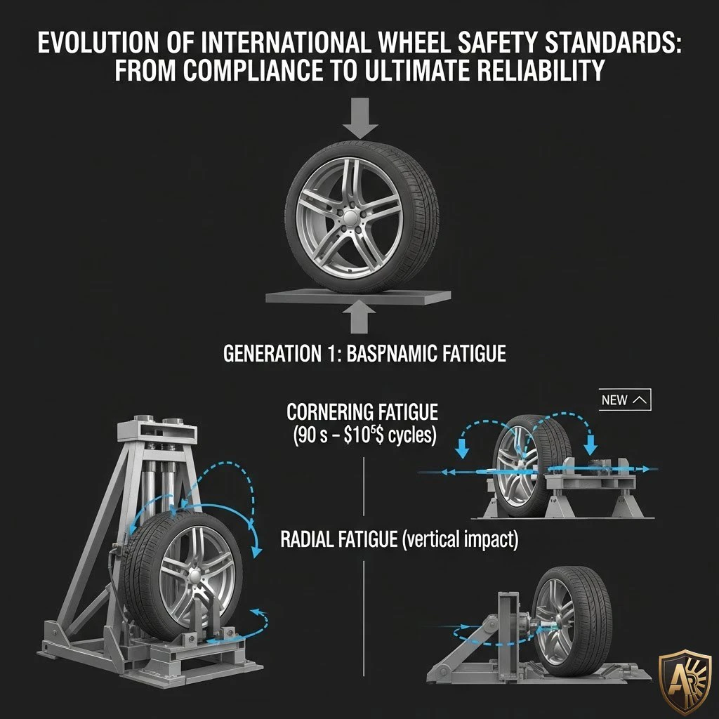 Generation 1 wheel safety standards showing static load testing and basic compliance requirements