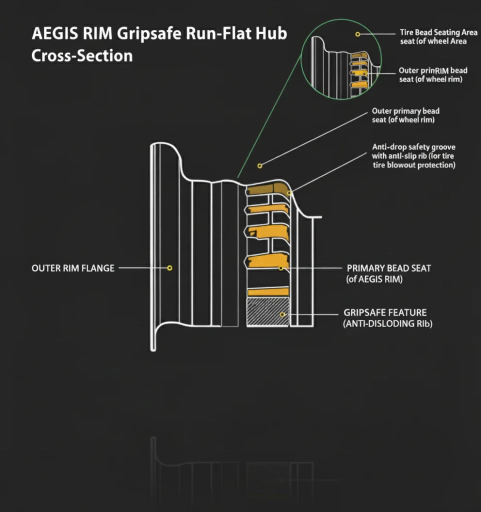 Detailed cross-section of Gripsafe bead lock ribs and teeth structure