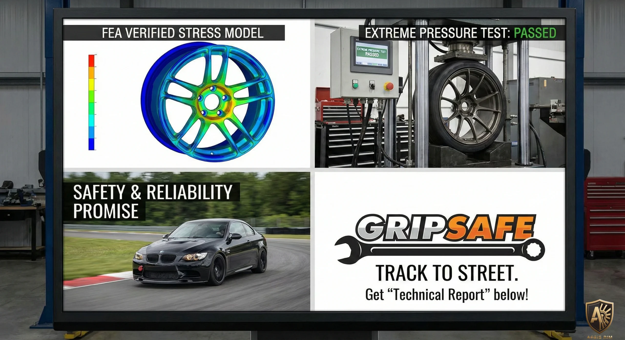 GripSafe quad infographic summarizing endurance and stress verification stages
