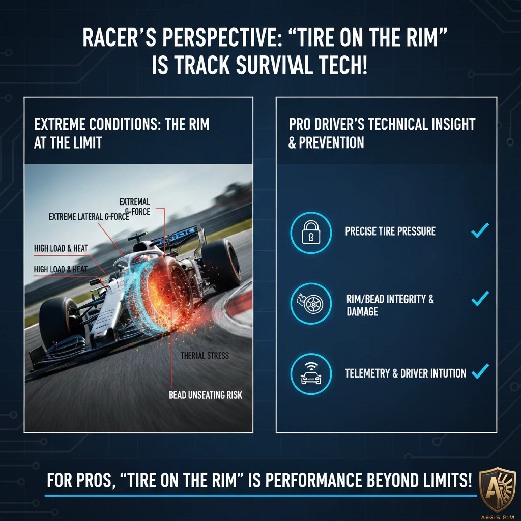 Race car tire safety technology infographic highlighting rim stress and driver insights