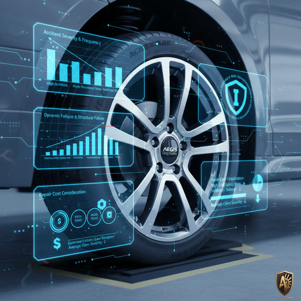 Data visualization showing wheel safety statistics and AEGIS GripSafe impact on accident severity reduction
