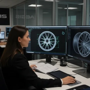 More than a wheel — AEGIS RIM delivers safety, precision, and full-spectrum customization to meet your every need, even after hours. AEGIS RIM engineer refining wheel design at night to ensure safety and full customization for client needs.