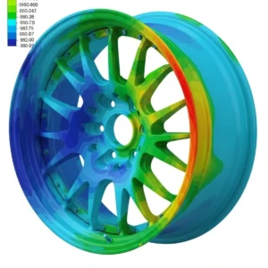 Engineered to endure — FEA stress analysis validates the structural integrity of every AEGIS RIM forged wheel before production. Finite Element Analysis (FEA) stress simulation for forged alloy rim structure.