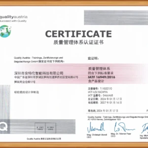 iatf-16949-certificate.webp
September 22, 2025 Shenzhen Anterun Intelligent Technology Co. IATF 16949 Quality Management System certification for their aluminum alloy wheels.