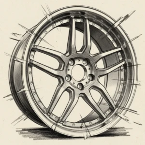 AEGIS RIM forged alloy wheel concept sketch—where design meets engineering precision. Image is illustrative and AI-generated. Concept sketch of AEGIS RIM forged alloy wheel—illustrating early-stage design intent, structural geometry, and engineering vision.