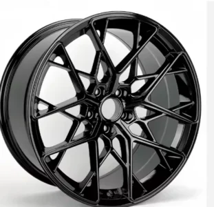 Sleek black alloy wheel with a modern design, perfect for enhancing vehicle performance and style.