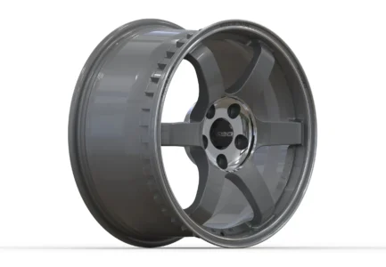 Stylish gray alloy wheel with polished edges, designed for enhanced performance and aesthetics in automotive applications.